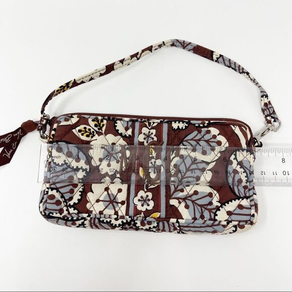 Vera Bradley Slate Blooms Zippered Wristlet Bag Embroidered Brown Blue Floral - Picture 9 of 10